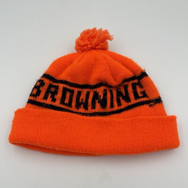 Vintage Browning Blaze Orange Hunting Beanie Hat Cap Rare Acrylic Knit