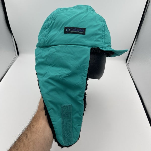Vintage Columbia Teal Trapper Ear Flap Sherpa Lined Ski Hat Size S/M - NWT Rare