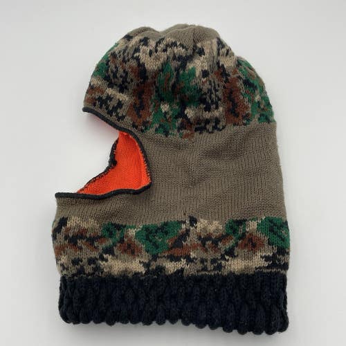 Vintage Knit Ski Mask Camo Face Cover Balaclava Hunting Cold Weather Orange
