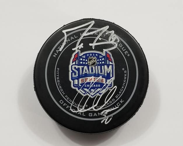 MARC-ANDRE FLEURY COREY CRAWFORD Dual Autographed 2014 Stadium Series Game Puck