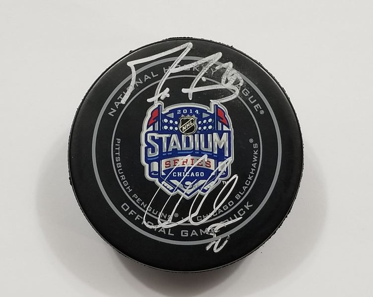 MARC-ANDRE FLEURY COREY CRAWFORD Dual Autographed 2014 Stadium Series Game Puck