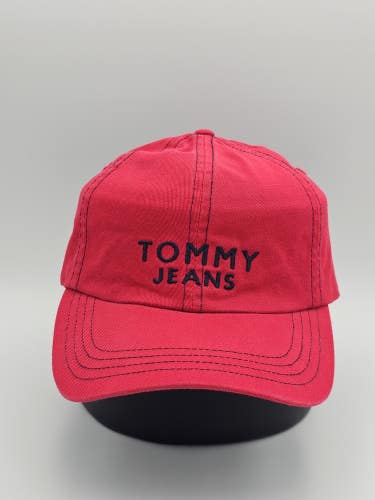 Vintage Y2k Tommy Hilfiger Jeans Promo Red Hat Cap 2000s Leather Strapback Hat