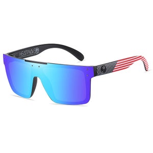 Polarized Heatwave Quatro Shield Sunglasses USA Flag Frame Blue Mirrored H14