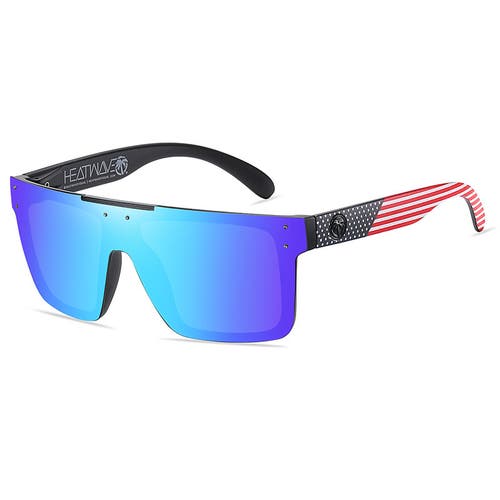 Polarized Heatwave Quatro Shield Sunglasses USA Flag Frame Blue Mirrored H14