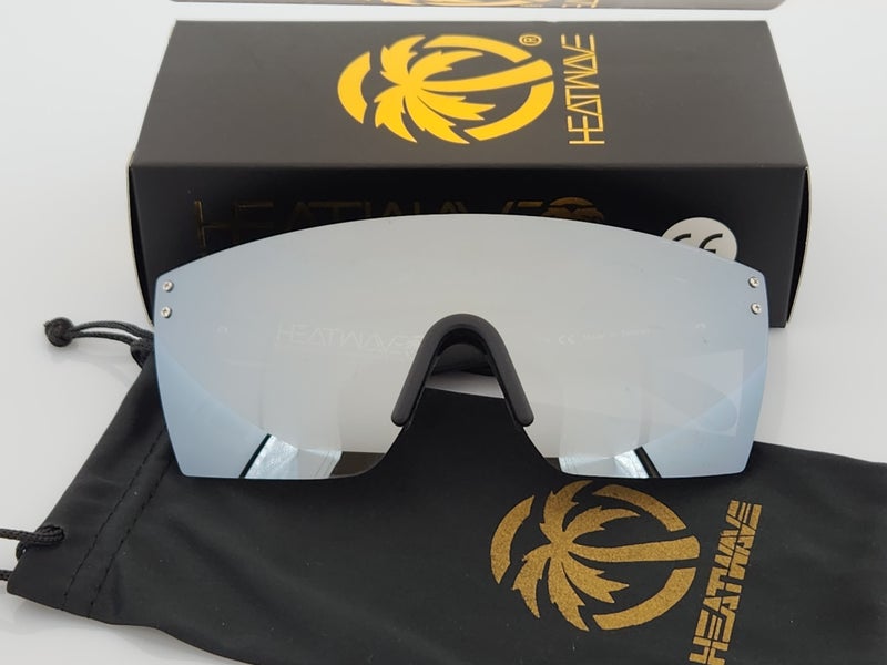 Heatwave Lazer Shield Sunglasses Matte Black Frame Silver Mirror Lens H16