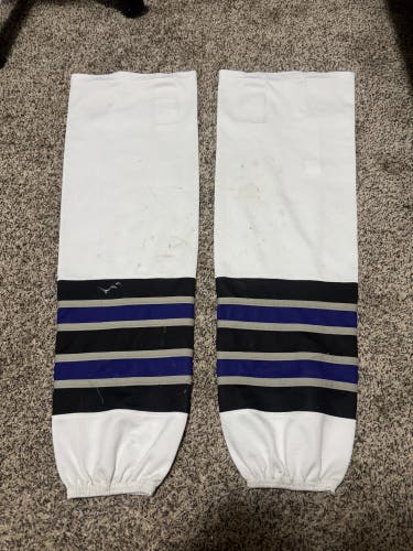 White Purple NAHL Junior A Senior Large SP EDGE STYLE Socks Pro Stock (Used)