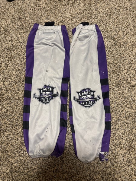 White Purple Elmira Aviators NAHL Junior A Senior Large SP EDGE STYLE Socks Pro Stock (Used)