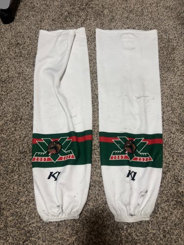 White NAHL Kenai River Junior A Senior Large SP EDGE STYLE Socks Pro Stock (Used)
