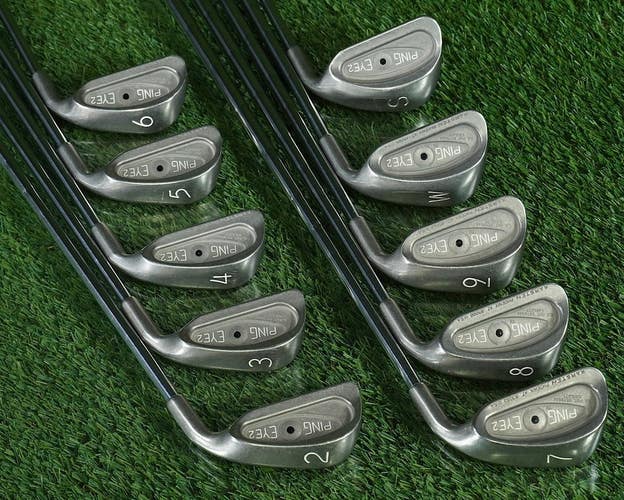 PING EYE 2 IRONS SET 2-PW + SW KARSTEN ZZ LITE STIFF FLEX STEEL BLACK DOT RH
