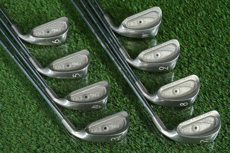 PING EYE 2 IRONS SET 3-PW STIFF STEEL SHAFT BLACK DOT GOLF CLUBS RIGHT HANDED RH