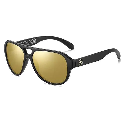 Heatwave Supercat Aviator Sunglasses Z80 Matte Black Frame Gold Mirror Lens H39