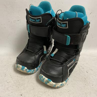Used Burton ZIPLINE Boys Snowboard Boots Black And Carolina Blue Junior 04 11855-S000194795