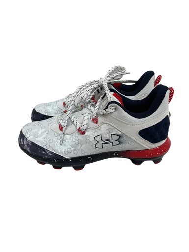New Under Armour Harper TPU Jr 3.5 Baseball Cleats White/Navy Blue/Red 11692-S000144147