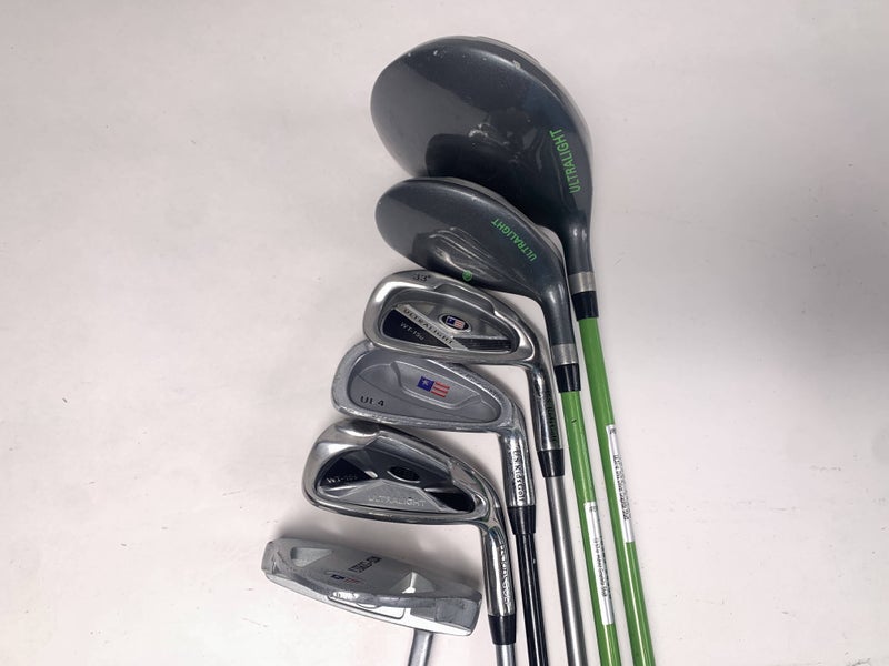 US Kids WT-15U Club Set Driver 4H 6 8 PW Putter Ultralight 57" Green Youth RH