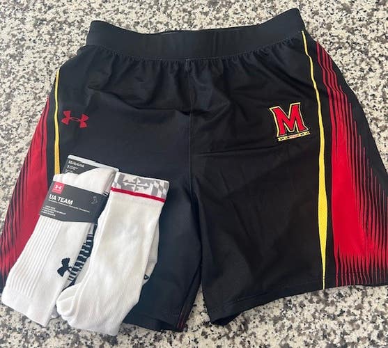 Under Armour Maryland lacrosse game shorts mens & 2 pairs of game team socks