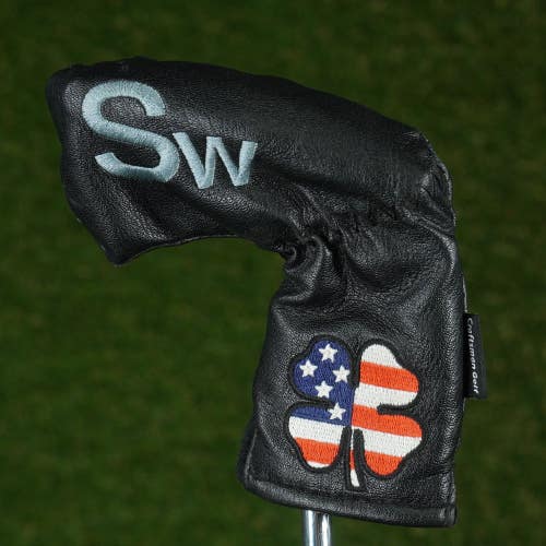 USA CRAFTSMAN SAND WEDGE USA FLAG CLOVER HEADCOVER "SW" SLIP ON BLACK