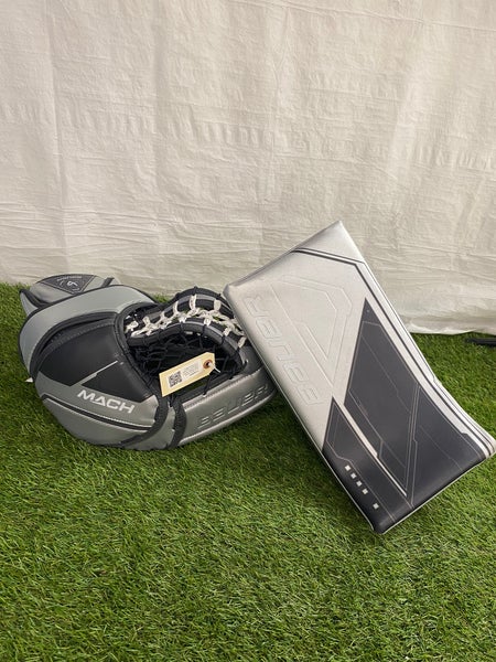 Gray Senior Bauer Mach Goalie Gloves & Blockers Full Right Pro Stock (New)