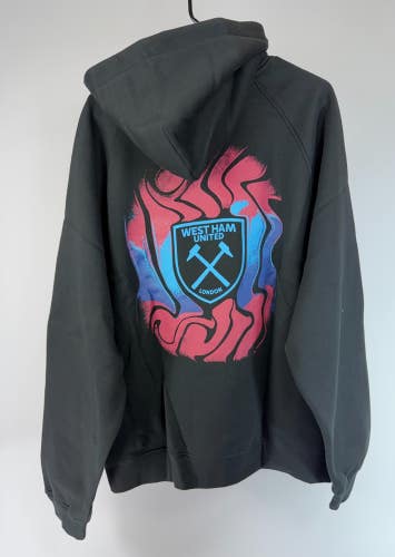 West Ham United FC Oversized Pullover Hoodie Black Graphic Men's Size M NWT