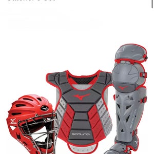 Mizuno Women's Fast Pitch Samurai Catcher's Combo Grey/Red 13-14"