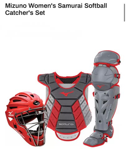 Adult Mizuno Fast Pitch Samurai Catcher's Combo Grey/Red 13-14"