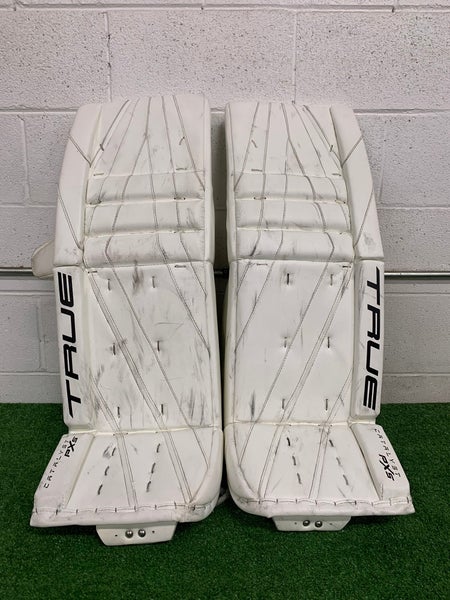 White 33" Senior True Catalyst PX5 Goalie Leg Pads Pro Stock (Used) — (READ DESCRIPTION)