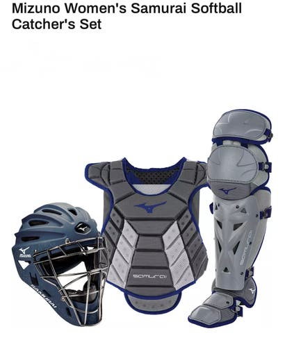 Adult Mizuno Fast Pitch Samurai Catcher's Combo Grey/Navy 13-14"