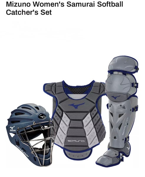 Adult Mizuno Fast Pitch Samurai Catcher's Combo Grey/Navy 14-15"