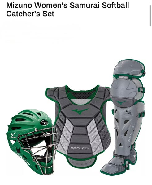 Adult Mizuno Fast Pitch Samurai Catcher's Combo Grey/Green 13-14"