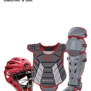 Mizuno Women's Fast Pitch Samurai Catcher's Combo Grey/Cardinal 13-14"'