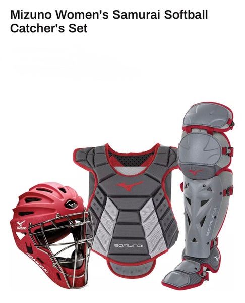 Adult Mizuno Fast Pitch Samurai Catcher's Combo Grey/Cardinal 14-15"