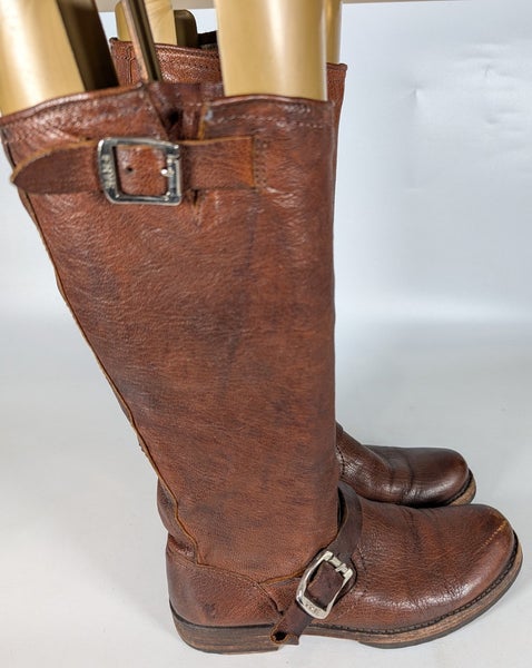 FRYE Veronica Slouch Brown Leather Tall Riding Boots Distressed Womens 6.5 B