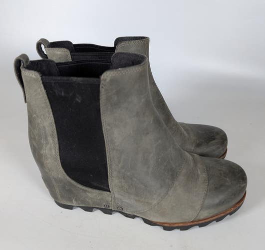 Sorel Lea Wedge Gray Leather Ankle Booties Boots Women's Size: 8.5