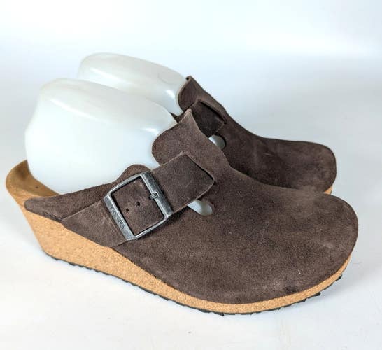 Birkenstock Papillio Fanny Wedge Clog Chocolate Brown Suede Sandal Shoe 41 / 10