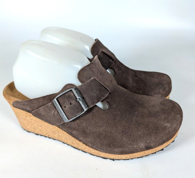 Birkenstock Papillio Fanny Wedge Clog Chocolate Brown Suede Sandal Shoe 41 / 10