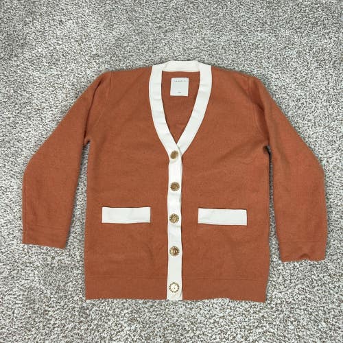 Sandro Cardigan Sweater Womens Large Rust White Trim Wool Cashmere Blend Office