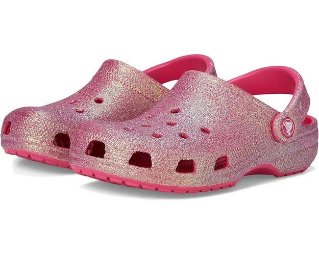 Crocs Classic Iridescent Glitter Clogs Kids 5Y Dragon Fruit Slip On Shoes TLW641