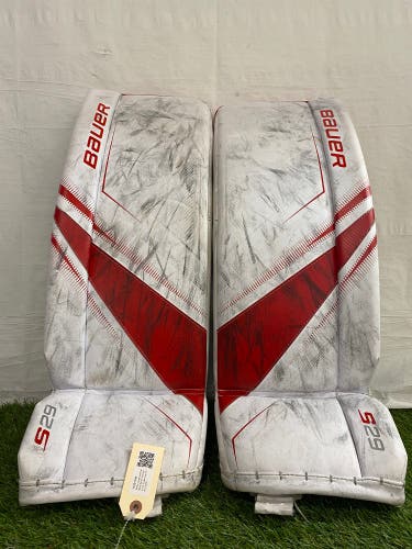 White Large Intermediate Bauer Supreme S29 Goalie Leg Pads (Used)