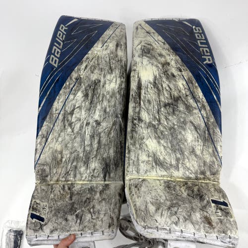 Used White and Blue Bauer Supreme 1S OD1N Goalie Pads | 35" (Large) | F266