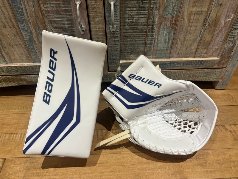 Brand New Pro Stock Bauer Mach Pro Goalie Glove & Blocker Set Woll