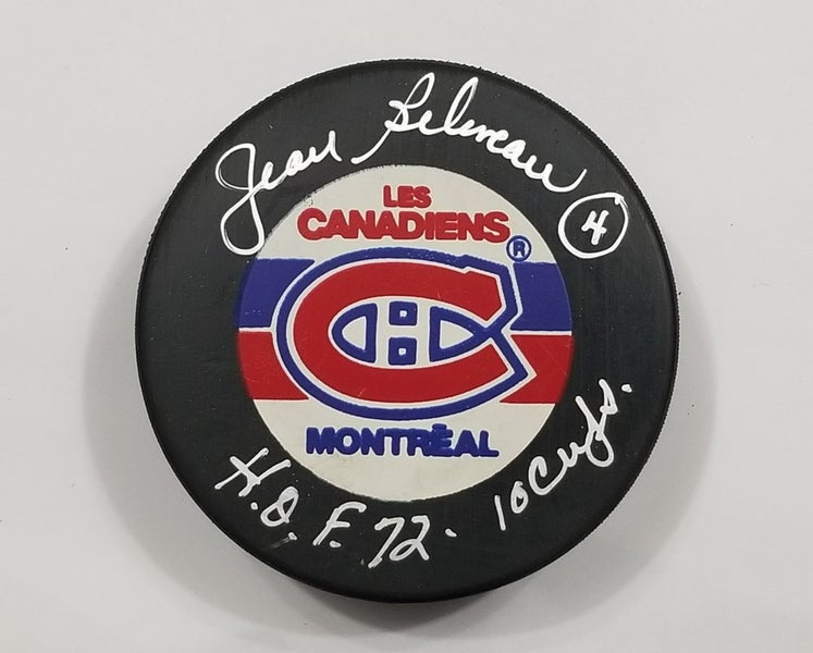 JEAN BELIVEAU Autographed Montreal Canadiens Signed Hockey Puck HOF 72 10 Cups