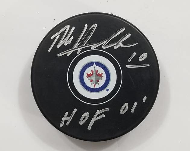 DALE HAWERCHUK Autographed Winnipeg Jets Signed NHL Hockey Puck HOF '01