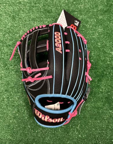 Wilson A2000 12.75" 1777 Left Handed Outfield Baseball Glove - Black Pink Blue