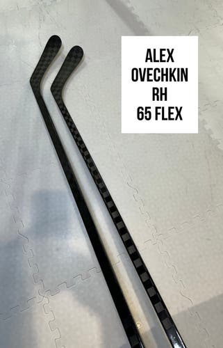 Senior(2x)Right Alex Ovechkin 65 Flex 66”ProBlackStock™ Toe Pattern Unbranded Pro Stock Hockey Stick