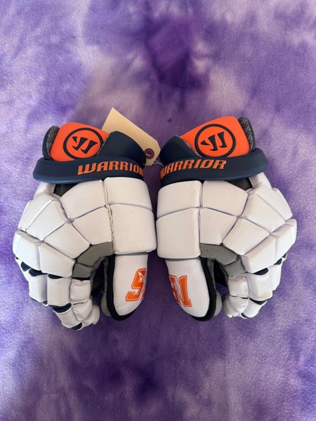 White Goalie Warrior Nemesis Lacrosse Gloves Medium (Used)