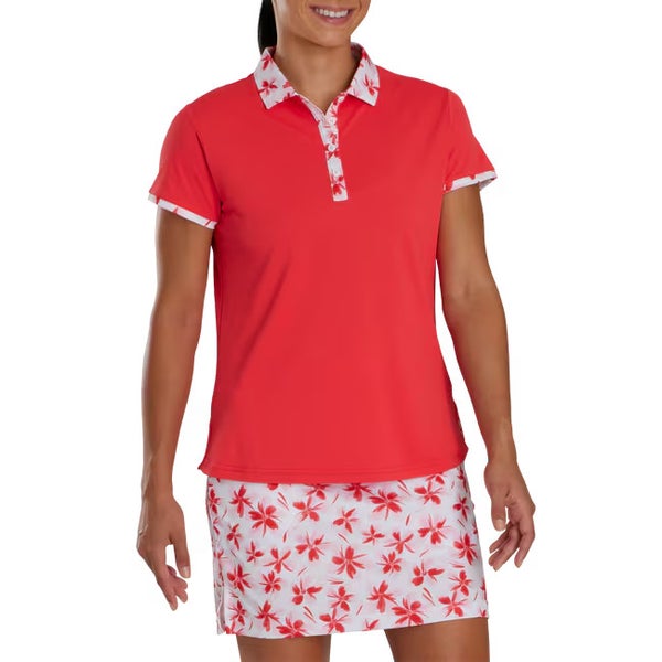 FootJoy Womens Short Sleeve Gingham Trim Polo Shirt Top Ladies Small S Red NEW