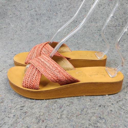 Mila Paoli Sandals Womens 9 Shoes Slides Slip OnWeave Woven Coral Pink Flats
