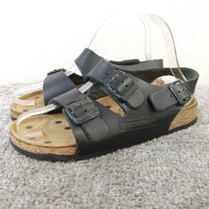 Neckermann Sandals Womens Size 37 EU Shoes Slip On Buckle Black Leather