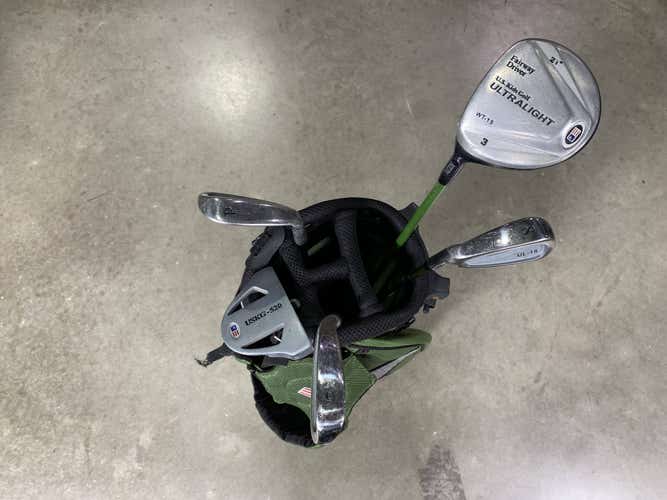 U.S. Kids UL-18 Green Club Set 3W 6 & 8 PW Putter Kid Power 57-39 Junior LH +Bag