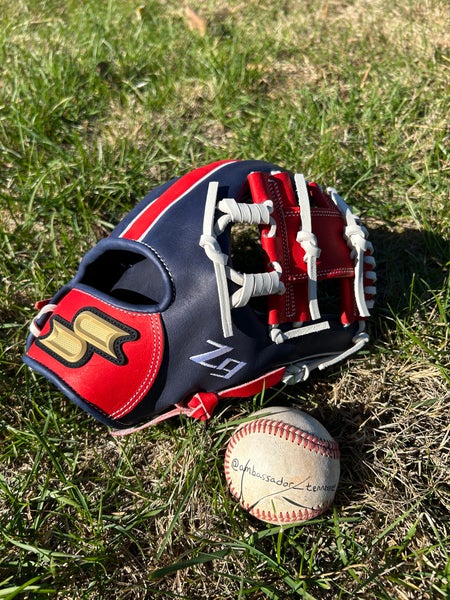SSK Z9 Maestro 11.5” Red/White/Navy Spiral I Web Infield Baseball Glove