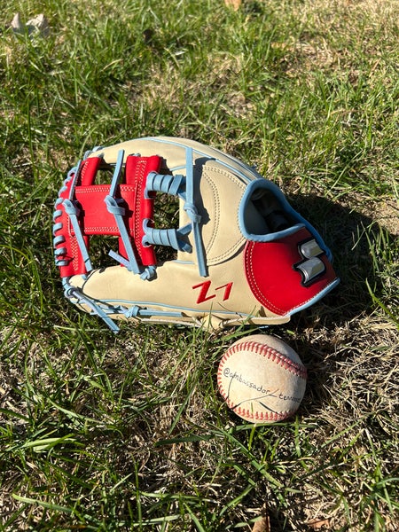 SSK Z7 Specialist LHT 11.5” Camel/Red/Blue Spiral I Web Infield Baseball Glove